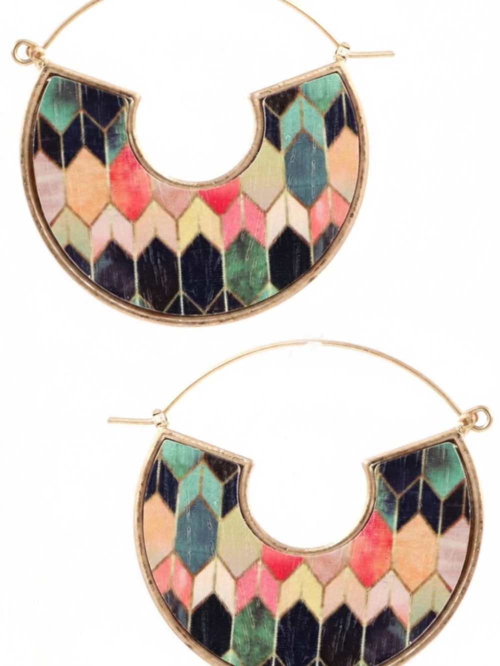 Womens Wood Multi-Color Hoop Earrings